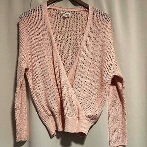 Billabong "Sweet Bliss" Faux Wrap Sweater Loose Knit Light Pink Size